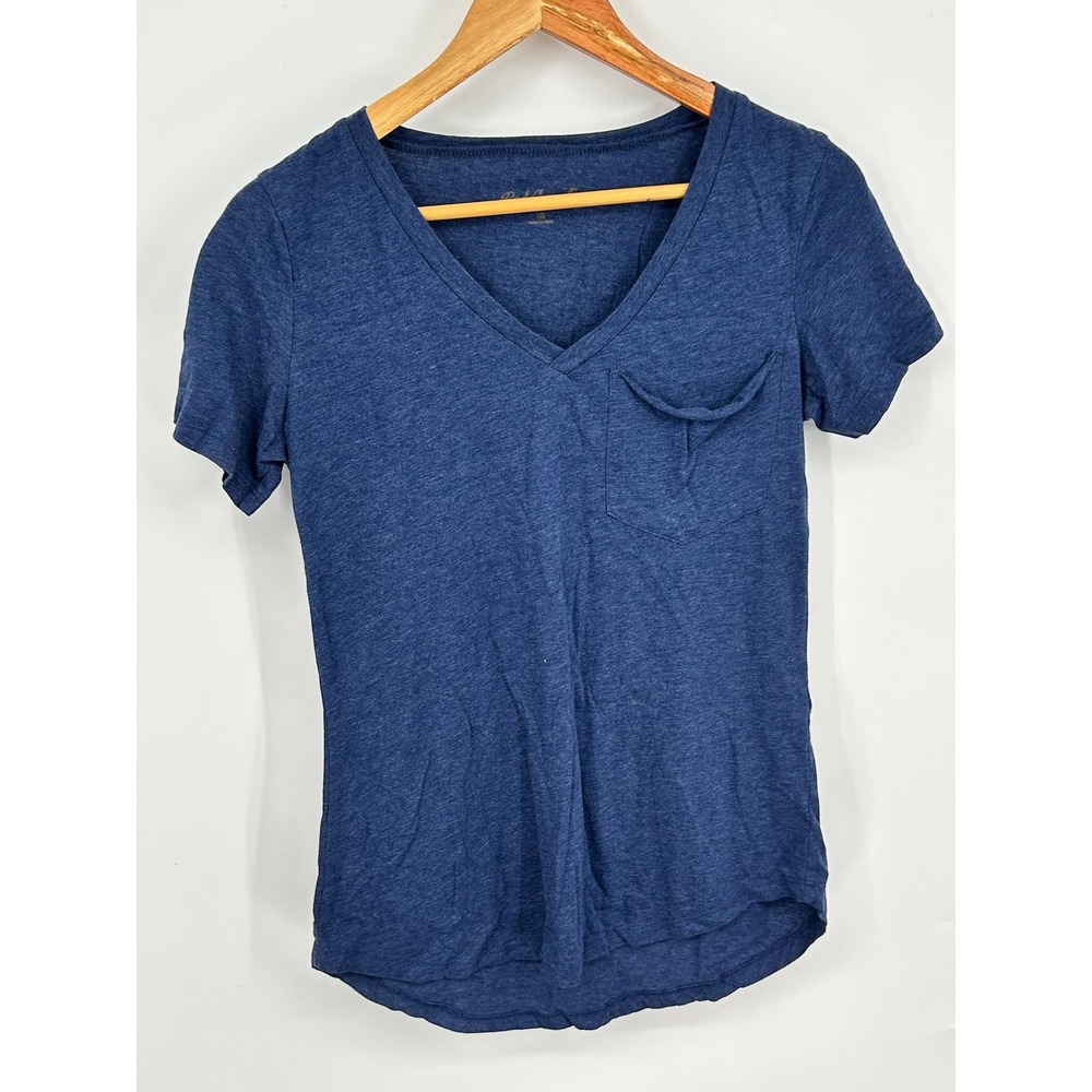 Red Camel Womens V Neck Pocket T Shirt Blue Heather Short Sleeve XS